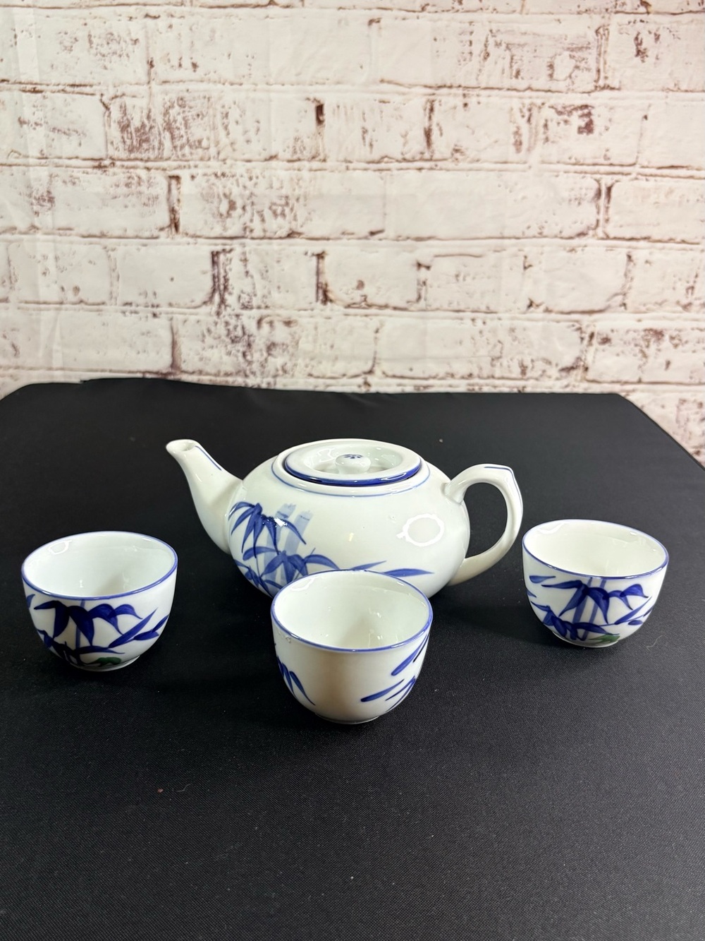 Blue and White Ceramic Teapot Set with Matching Cups - Elegant Home Art